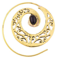 Cargar imagen en el visor de la galería, Spiralen Ohrringe breit gestanzt Onyx oval Messing antik golden Piercing Tribal - chic - net.de
