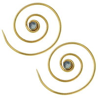 Load image into Gallery viewer, Spiralen Ohrringe dünn Labradorit rund Messing Brass antik golden nickelfrei Piercing Tribal Schmuck - chic - net.de

