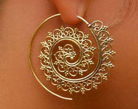 Cargar imagen en el visor de la galería, Spiralen Ohrringe Spiralbögen Punkte Kerbe Messing Brass antik golden nickelfrei Tribal Piercing - chic - net.de
