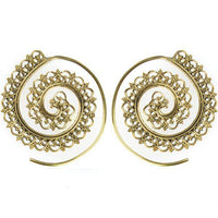 Cargar imagen en el visor de la galería, Spiralen Ohrringe Spiralbögen Punkte Kerbe Messing Brass antik golden nickelfrei Tribal Piercing - chic - net.de
