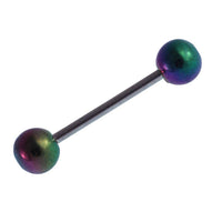 Load image into Gallery viewer, Straight Barbell Piercing Basic Edelstahl Kugeln grün lila blau schimmernd 25 mm lang - chic - net.de
