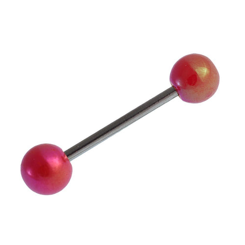Straight Barbell Piercing Basic Edelstahl Kugeln rot schimmernd 25 mm lang - chic - net.de