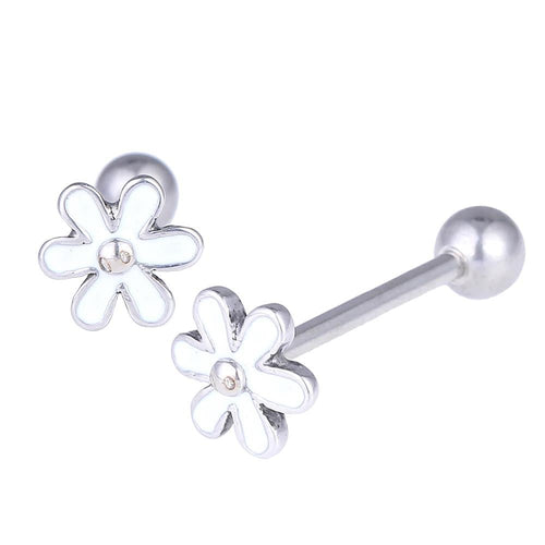 Straight Barbell Piercing Gänseblümchen weiß aus Edelstahl silberfarben Kugel - chic - net.de