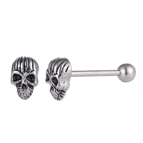 Straight Barbell Piercing Totenkopf aus Edelstahl silberfarben Kugel - chic - net.de