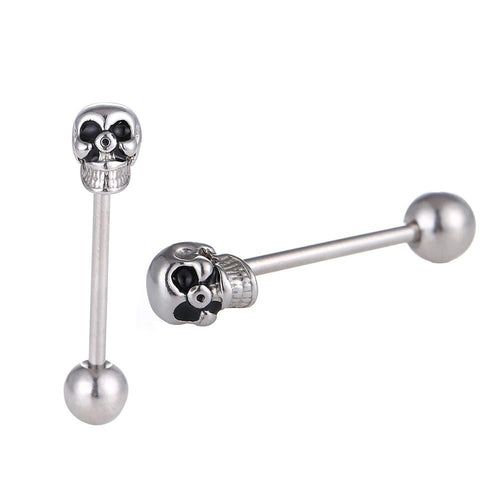 Straight Barbell Piercing Totenkopf schwarze Augen aus Edelstahl silberfarben Kugel - chic - net.de