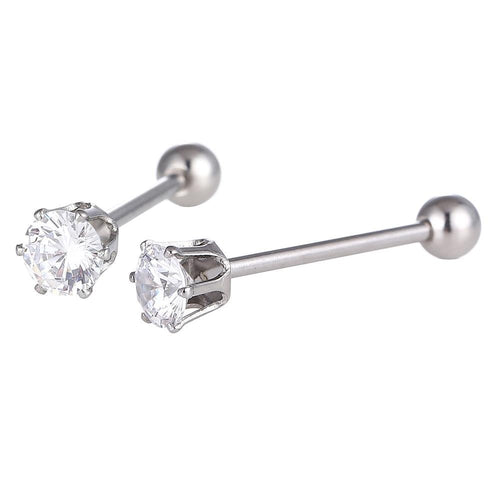 Straight Barbell Piercing Zirkonia Stein weiß aus Edelstahl silberfarben Kugel - chic - net.de