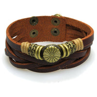 Load image into Gallery viewer, Surfer Lederarmband Blume Ringe geflochten braun Brass Schnur verstellbar Leder breit nickelfrei - chic - net.de
