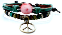 Cargar imagen en el visor de la galería, Surfer Lederarmband roter Stein Peacezeichen Perlen Brass verstellbar Leder Schnur nickelfrei - chic - net.de
