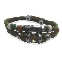 Load image into Gallery viewer, Surfer Lederarmband Schnur Kristall weiß rund grün Band Brass verstellbar Leder Holz nickelfrei - chic - net.de
