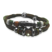 Load image into Gallery viewer, Surfer Lederarmband Schnur Kristall weiß rund grün Band Brass verstellbar Leder Holz nickelfrei - chic - net.de
