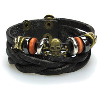 Load image into Gallery viewer, Surfer Lederarmband Totenkopf Ringe geflochten Brass schwarz verstellbar Leder breit nickelfrei - chic - net.de
