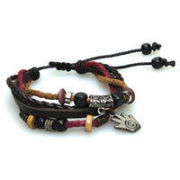 Load image into Gallery viewer, Surfer Lederarmband violett braun Hand bemalt Band Brass verstellbar Leder Holz Schnur nickelfrei - chic - net.de
