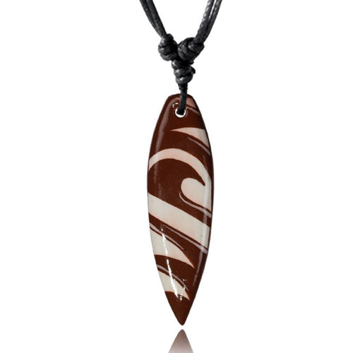 Surferkette braun weiß Wellen Holzkette Sonoholz Unisex verstellbar - chic - net.de
