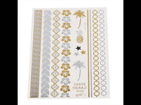 Load image into Gallery viewer, Tattoo golden silbern Streifen Armband Sommer Blumen Palmen Wellen 15 Motive 1 Bogen - chic - net.de
