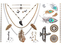 Load image into Gallery viewer, Tattoo golden silbern temporär Motivbogen Klebetattoos bunt Vögel Federn Schmuck Tattoos - chic - net.de
