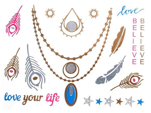 Tattoo golden silbern temporär Motivbogen Klebetattoos rosa blau life Schmuck Tattoos - chic - net.de