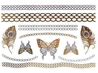 Load image into Gallery viewer, Tattoo golden silbern temporär Motivbogen Klebetattoos Schmetterlinge Schmuck Tattoos - chic - net.de
