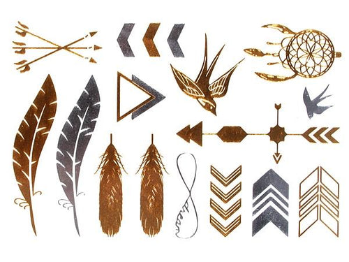 Tattoo golden silbern temporär Motivbogen Klebetattoos Schwalbe Pfeile Schmuck Tattoos - chic - net.de