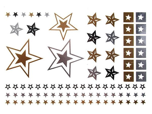 Tattoo golden silbern temporär Motivbogen Klebetattoos schwarz Sterne Schmuck Tattoos - chic - net.de