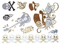 Load image into Gallery viewer, Tattoo golden silbern temporär Motivbogen Klebetattoos Skull Gitarre Rose Schmuck Tattoos - chic - net.de
