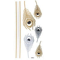 Cargar imagen en el visor de la galería, Tattoo Motivbogen golden silbern temporär Klebetattoos Pfau Kette Schmuck Tattoos - chic - net.de
