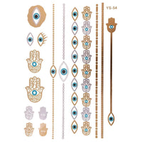 Load image into Gallery viewer, Tattoo Motivbogen golden silbern türkis temporär Auge Fatima Klebetattoos Khamsa Tattoos - chic - net.de

