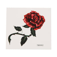 Load image into Gallery viewer, Tattoo Rose klein Blüte rot Stiel Dornen Blätter dunkelgrün einzeln 1 Bogen - chic - net.de
