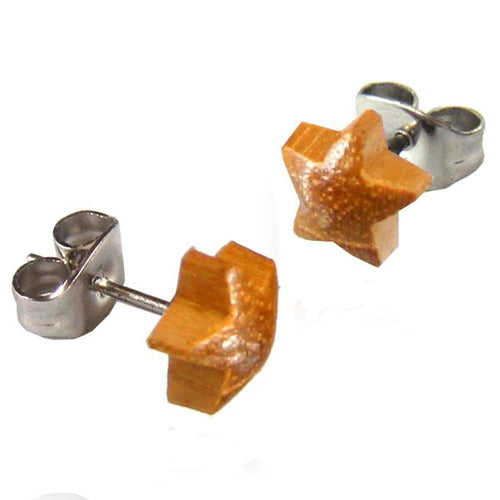 Teakholz Ohrstecker braun großer Stern hervorstehend Silberohrstecker 316L Edelstahl - chic - net.de