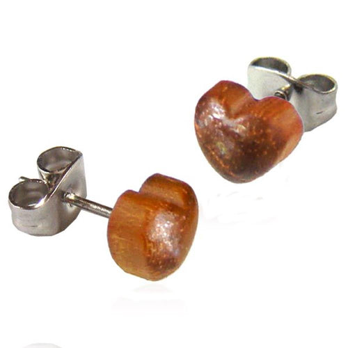 Teakholz Ohrstecker braun großes Herz hervorstehend Silberohrstecker 316L Edelstahl - chic - net.de