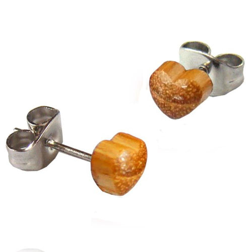 Teakholz Ohrstecker braun kleines Herz hervorstehend Silberohrstecker 316L Edelstahl - chic - net.de