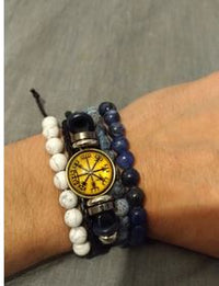 Load image into Gallery viewer, Viking Kompass Leder Armband schwarz silber verstellbar
