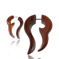 Cargar imagen en el visor de la galería, Tribal Fake Piercing Sonoholz Haken Doppel Spitze braun Ohrring Edelstahl 1 mm - chic - net.de
