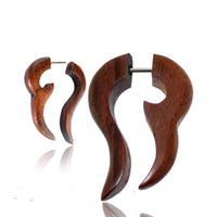 Cargar imagen en el visor de la galería, Tribal Fake Piercing Sonoholz Haken Doppel Spitze braun Ohrring Edelstahl 1 mm - chic - net.de
