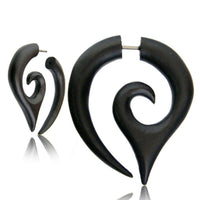 Load image into Gallery viewer, Tribal Fake Piercing Spitzen Spirale schwarz Holz Edelstahl 1 mm - chic - net.de

