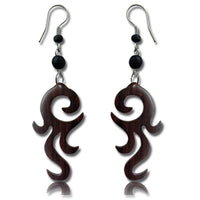 Cargar imagen en el visor de la galería, Tribal Ohrringe Narraholz Wimpernspirale dunkelbraun schwarze Perlen Edelstahl - chic - net.de
