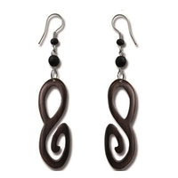 Load image into Gallery viewer, Tribal Ohrringe Schnörkel Achter - Form Sonoholz dunkelbraun Ohrhänger Edelstahl - chic - net.de

