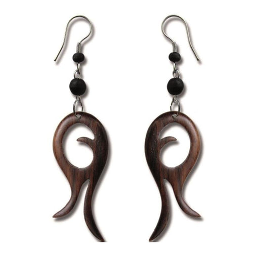 Tribal Ohrringe Schnörkel Formen Sonoholz dunkelbraun Ohrhänger Edelstahl - chic - net.de
