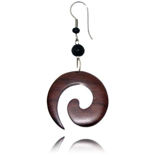 Tribal Ohrringe Sono Holz Spirale dick braun Perlen Edelstahl nickelfrei Ohrhänger Holzohrringe - chic - net.de