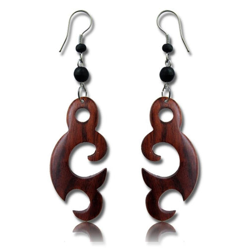 Tribal Ohrringe Sonoholz Meerjungfrau dunkelbraun schwarze Perlen Edelstahl - chic - net.de