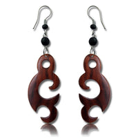 Load image into Gallery viewer, Tribal Ohrringe Sonoholz Meerjungfrau dunkelbraun schwarze Perlen Edelstahl - chic - net.de
