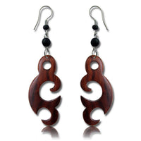 Load image into Gallery viewer, Tribal Ohrringe Sonoholz Meerjungfrau dunkelbraun schwarze Perlen Edelstahl - chic - net.de
