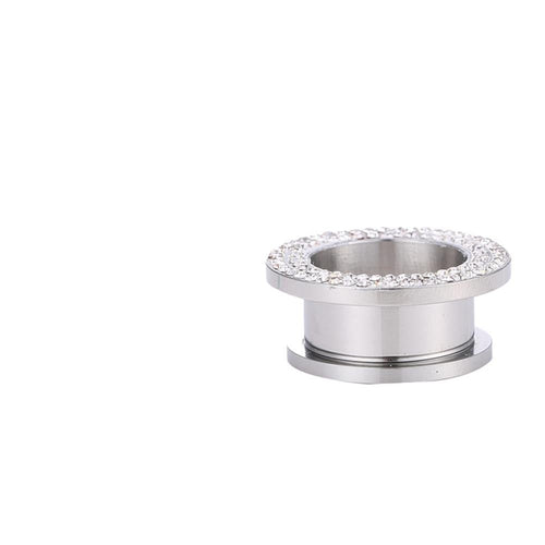 Tunnel Edelstahl silber Glitzer Steine weiß Schraubplug - chic - net.de