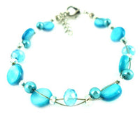 Load image into Gallery viewer, Glitzer Perlmutt Armband hellblau Perlen Scheiben rund Karabiner nickelfrei 18cm-20cm
