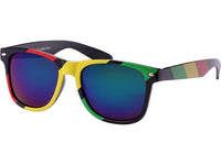 Load image into Gallery viewer, Sonnenbrille rot gelb grün Rasta Streifen Nerdbrille verspiegelt 400 UV
