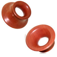 Load image into Gallery viewer, A pair of brown Rosenholz Holz Flesh Tunnel Trichter Plugs with a flared, concave design are displayed against a white background—an elegant unisex Ohrschmuck for lobe piercings.
