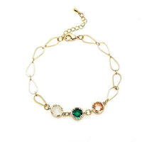 Cargar imagen en el visor de la galería, vergoldet Kupfer Armband 18 karat Tropfen Kristalle rosa grün weiß nickelfrei Karabiner verstellbar - chic - net.de
