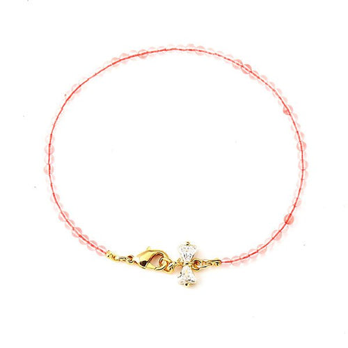 vergoldet Kupfer Armband Schleife rosa weiß 18 karat Kristall Perlen nickelfrei Karabiner 16,5 cm - chic - net.de
