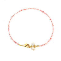 Cargar imagen en el visor de la galería, vergoldet Kupfer Armband Schleife rosa weiß 18 karat Kristall Perlen nickelfrei Karabiner 16,5 cm - chic - net.de
