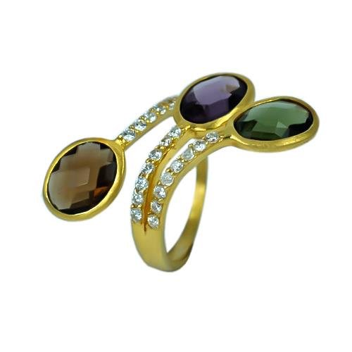 vergoldeter Silberring glitzernd Zirkonia Steine ca.26 mm breit 925er Sterling Silber - chic - net.de