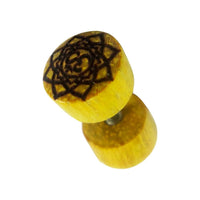 Load image into Gallery viewer, Fake Plug Jackfrucht Holz Symbol Piercing Edelstahl hell braun Om Vegvisir Stern
